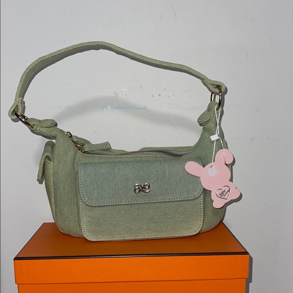 Green Canvas Shoulder Bag with Flap Closure